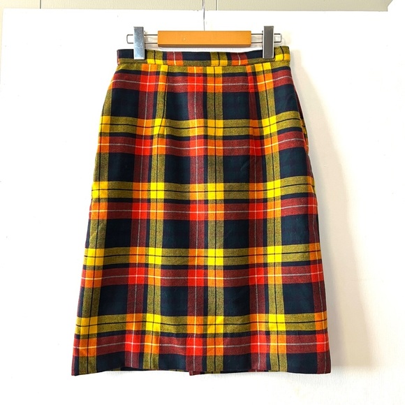 Clan Buchanan Tartan Pencil Skirt Wool Lined Vintage Hand Sewn Plaid Scottish - Picture 1 of 8